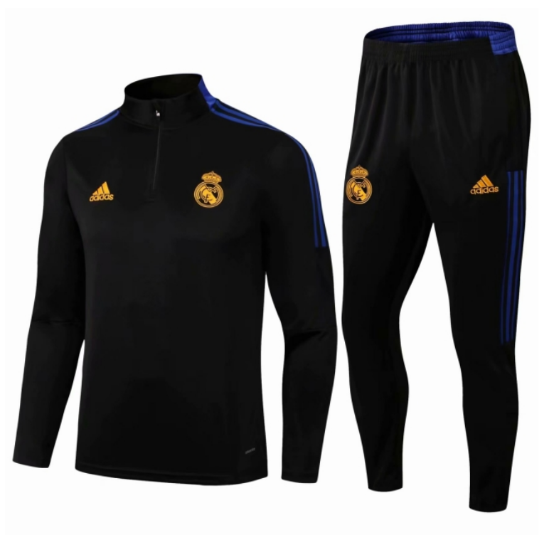 2021/22 Real Madrid Black Blue Training Suits Sweatshirt with Pants